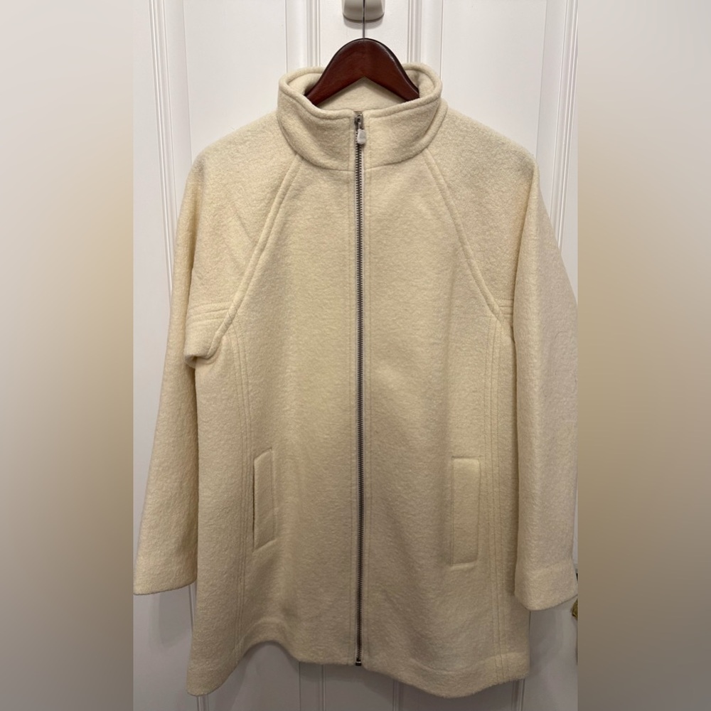 NWT J Crew Italian Boiled Wool Ivory Cream Zip Front Coat Jacket